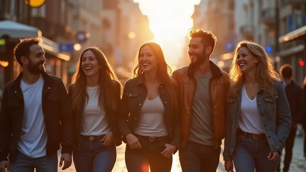 İstanbul'da bir sokakta gülerek birlikte yürüyen bir grup