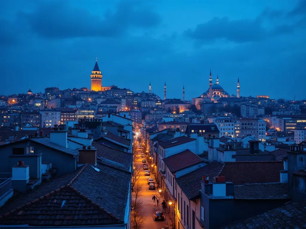 İstanbul'da Boğaz kıyısında akşam manzarası